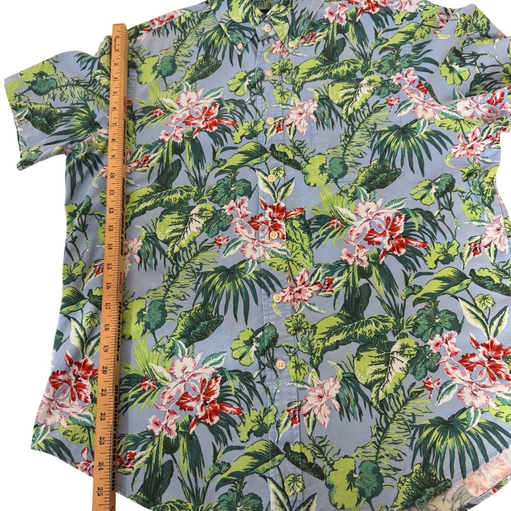 Ralph Lauren Shirt Button Down Mens Large Short Sleeve Blue Tropical Floral - Picture 9 of 14